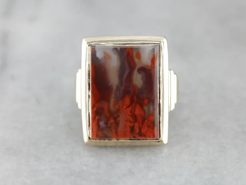 Men's Morocco Crimson Seam Agate Statement Ring