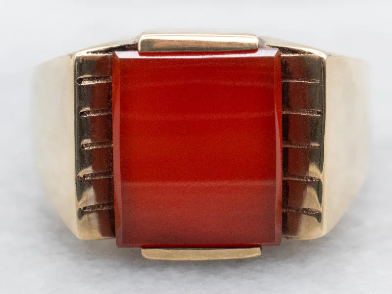 Mid-Century Modern Carnelian and Gold Men's Ring