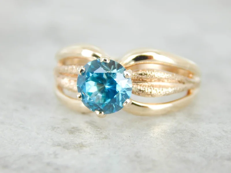 Blue Zircon Gold Solitaire Ring