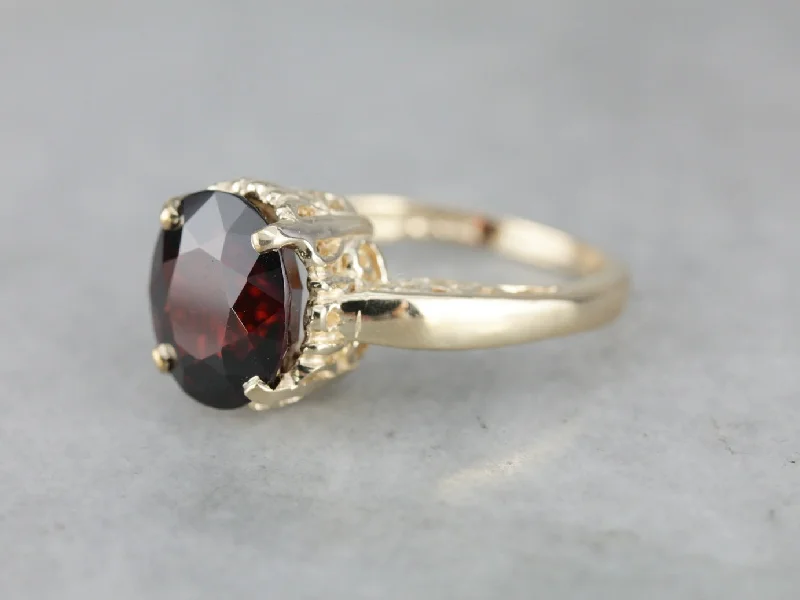 Ornate Garnet Filigree Cocktail Ring