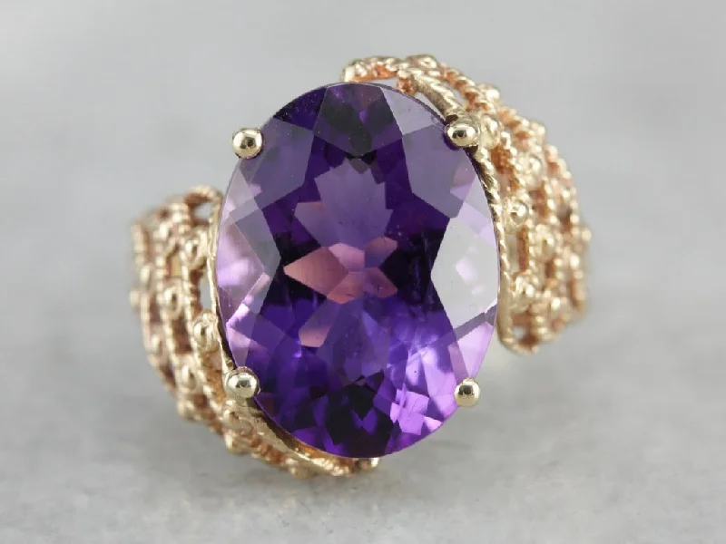 Phenomenal Amethyst Statement Ring, Vintage Mod Mounting