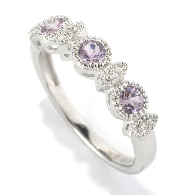 Platinum o/ Silver 0.38ctw Lavender Spinel Diamond Band Ring - Purple