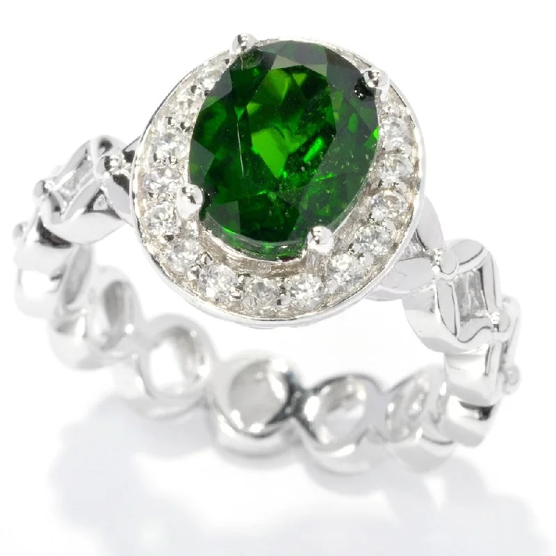 Platinum O/ Silver 2.72Ctw Chrome Diopside W/Accent Ring