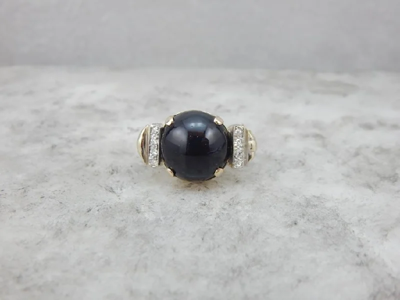 Rare Cat's Eye Spectrolite and Green Gold Retro Era Cocktail Ring