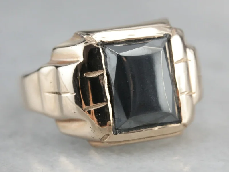 Retro Men's Hematite Gold Statement Ring