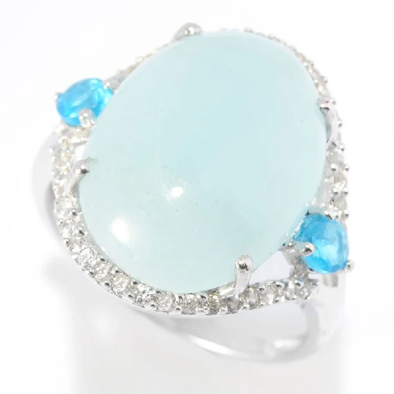 Rhodium Over Sterling Silver 8.1Ctw Milky Aquamarine Ring