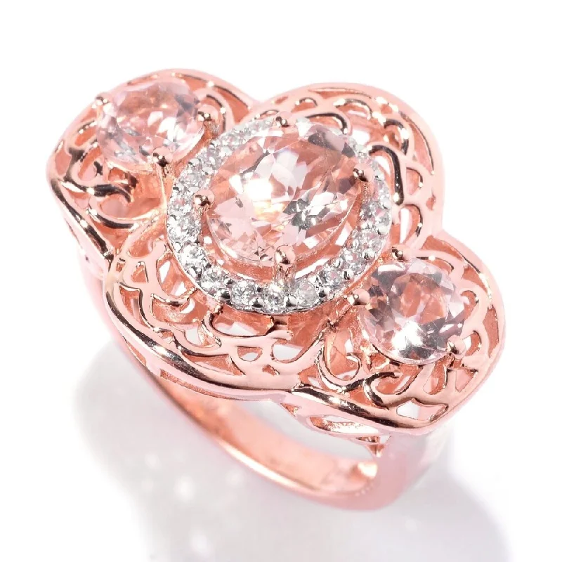 Rose Gold Over Sterling Silver Morganite and White Natural Zircon Ring