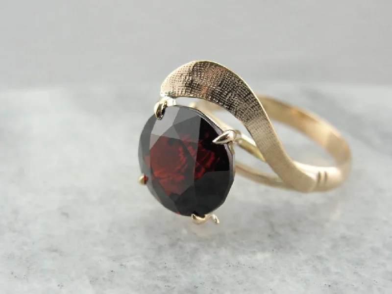 Simplistic Bypass Design Garnet Solitaire in Rosy Yellow Gold