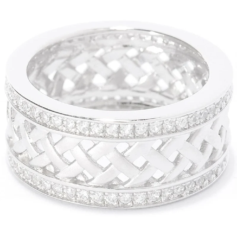 Sterling Silver 1.02ct Round White Zircon Woven Band Ring