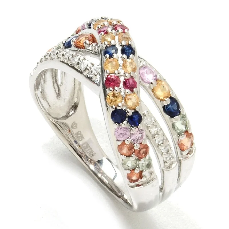 Sterling Silver 1.26Ctw Yellow Sapphire & Multi Sapphire Band Ring