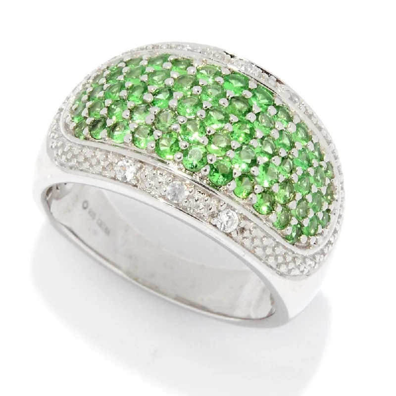 Sterling Silver 1.32ctw Tsavorite & White Zircon Wide Band Ring