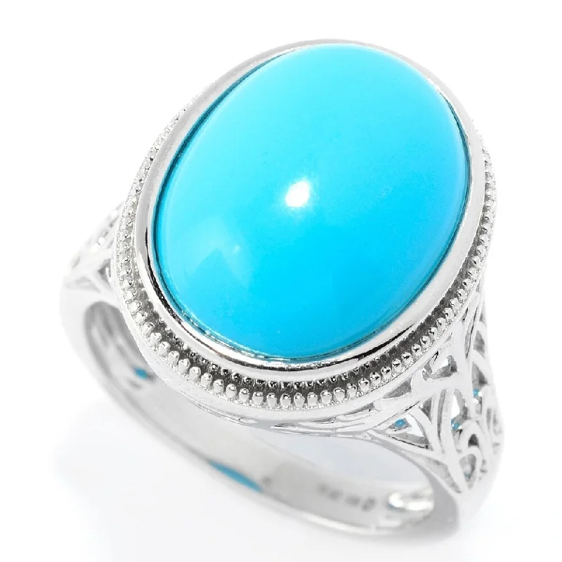 Sterling Silver 16 x 12mm Oval Sonora Beauty turquoise Scrollwork Ring