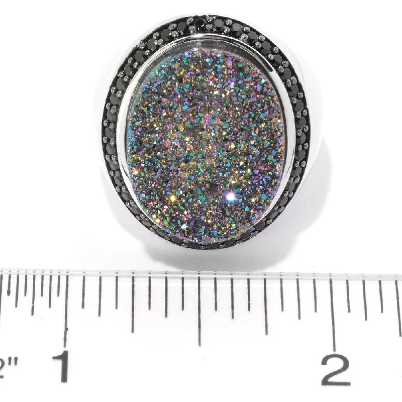 Sterling Silver 19 X 15Mm Mystic Drusy & Black Spinel Ring Size - 6