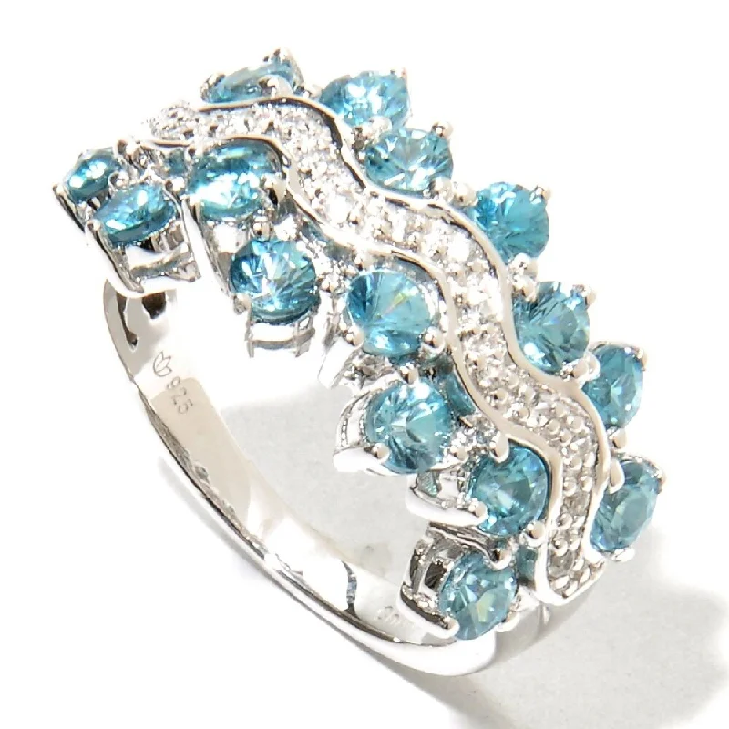 Sterling Silver 2.9 ctw Blue & White Zircon Ring