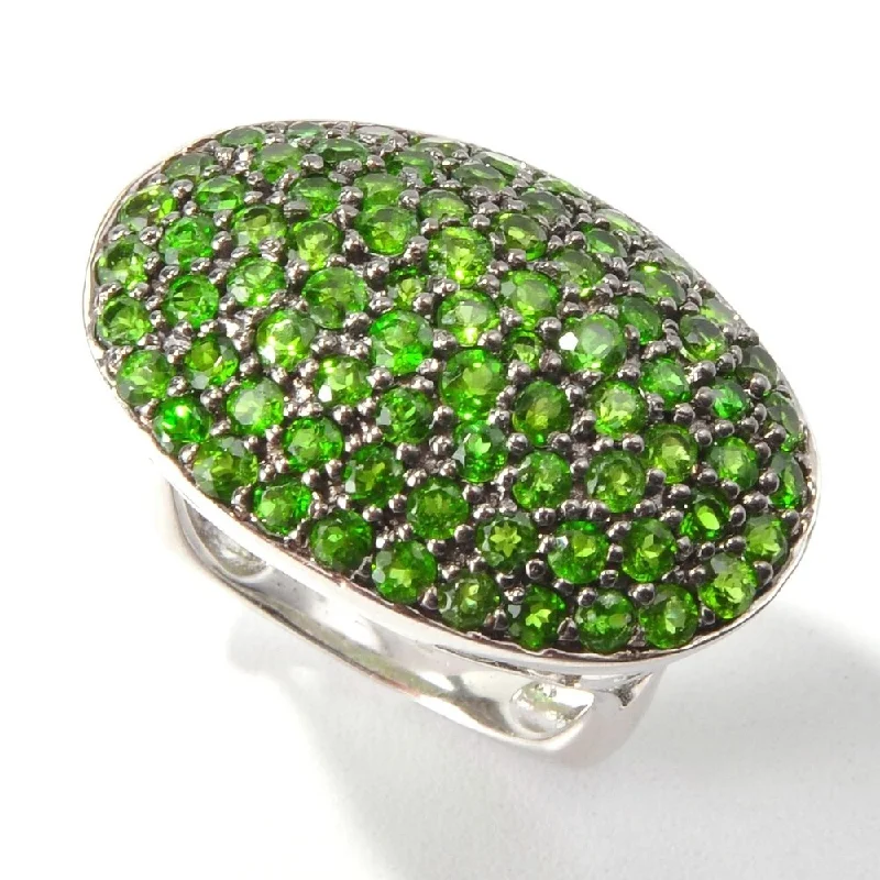 Sterling Silver 3.08ctw Chrome Diopside Cluster Ring