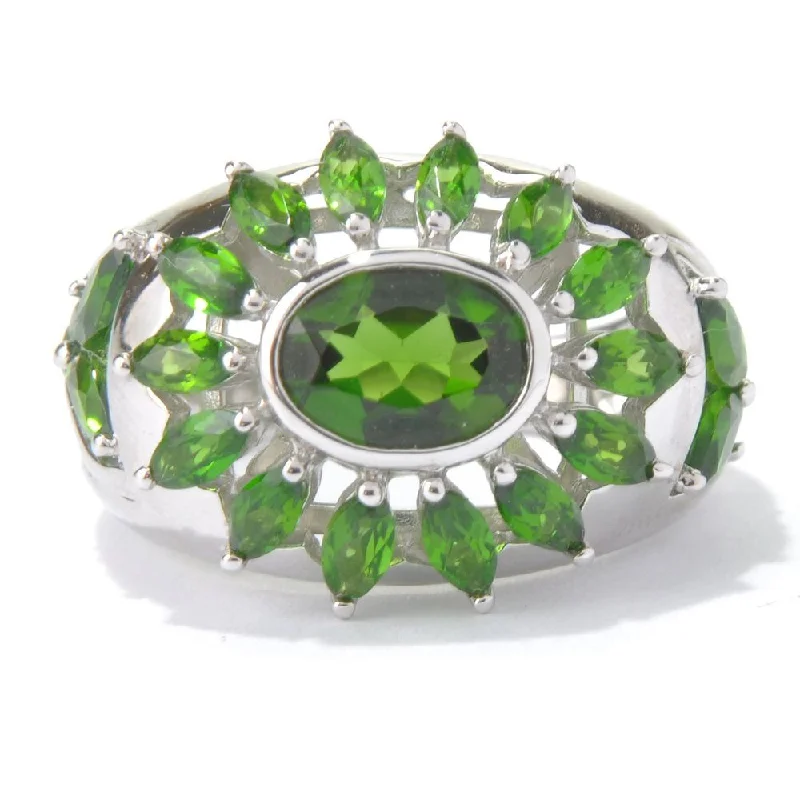 Sterling Silver 3 5/8ct TGW Chrome Diopside Open Flower Ring