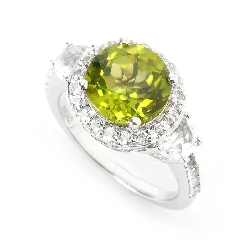 Sterling Silver 4.11ctw Peridot & White Topaz Halo Ring