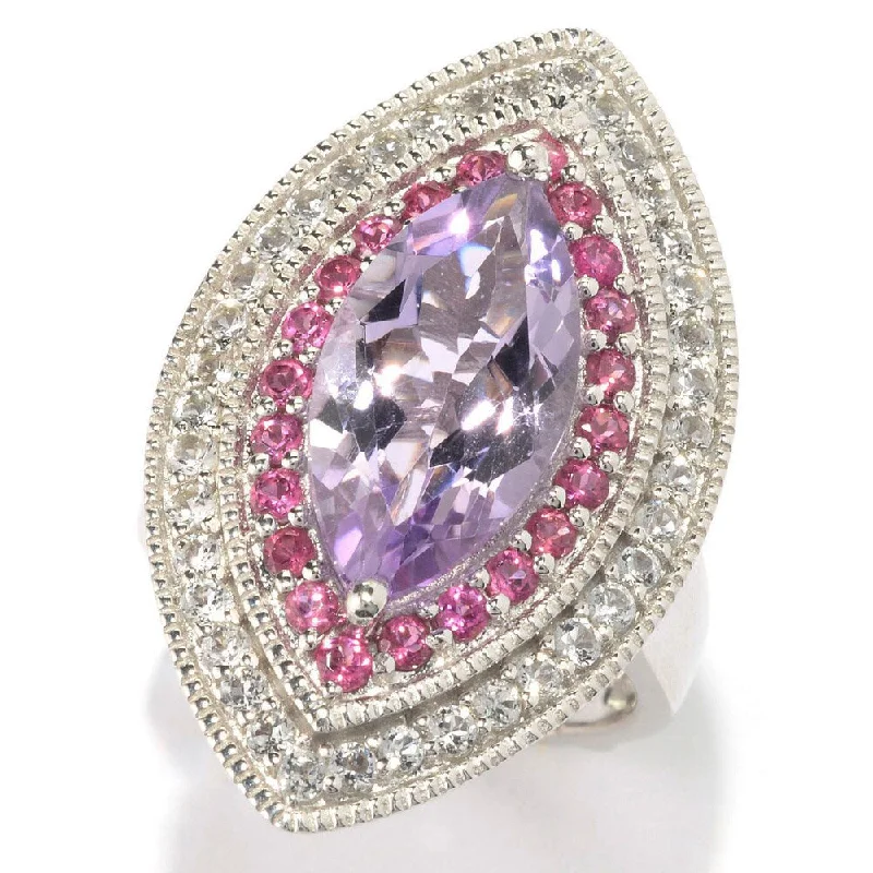 Sterling Silver 4 7/8ct Marquise Pink Amethyst Multi-gemstone Ring