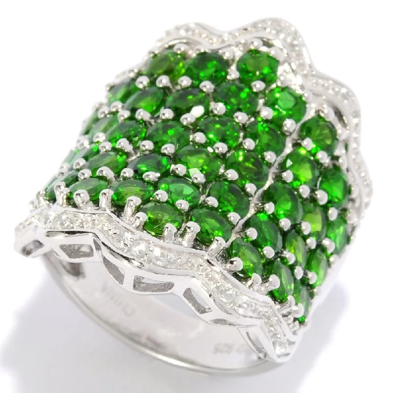 Sterling Silver 6.5Ctw Chrome Diopside & White Zircon Wavy Band Ring