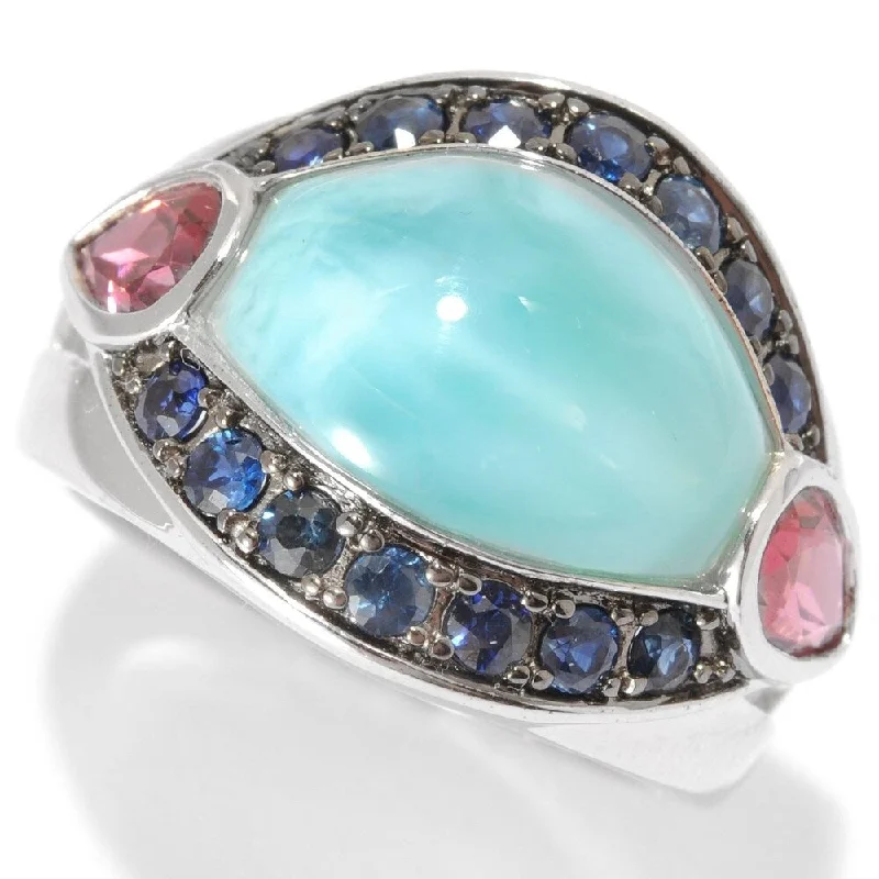 Sterling Silver 6.89ctw Larimar Cocktail Ring, Size 6 - Blue