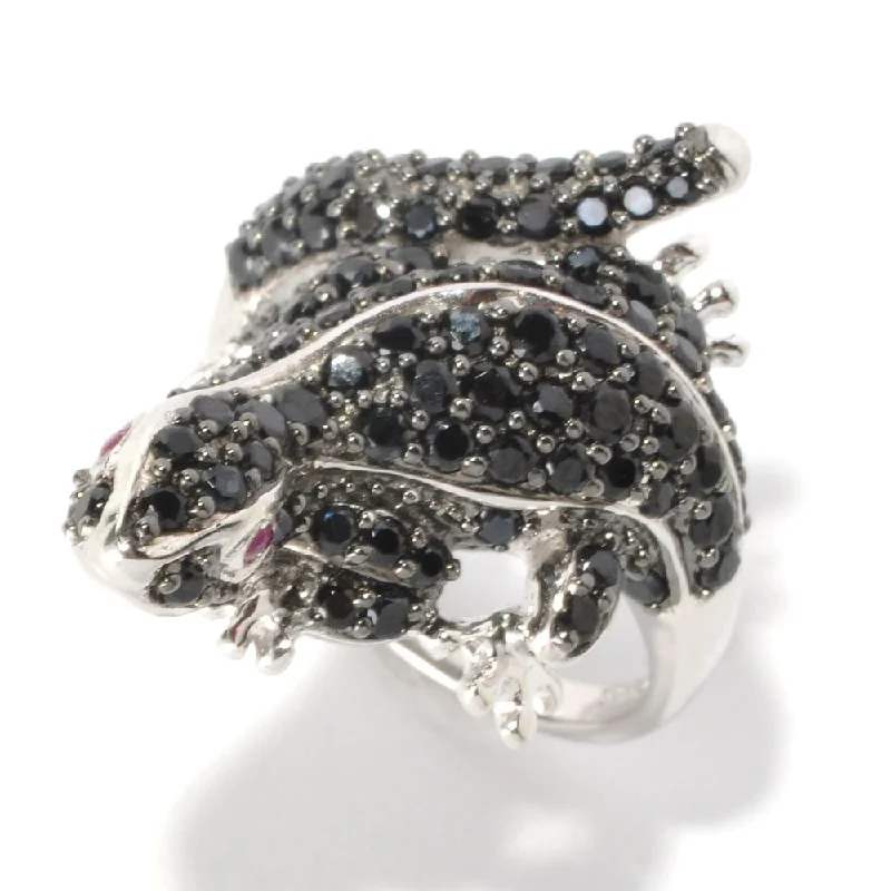 Sterling Silver Black Spinel Salamander Ring