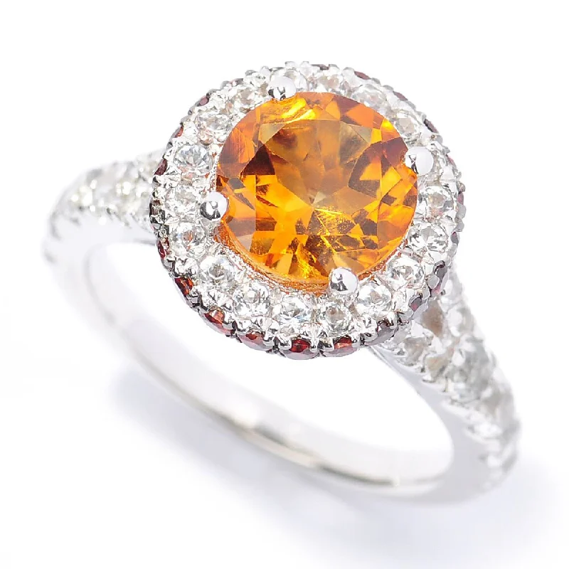 Sterling Silver Citrine, Brown Zircon and White Topaz Halo Ring