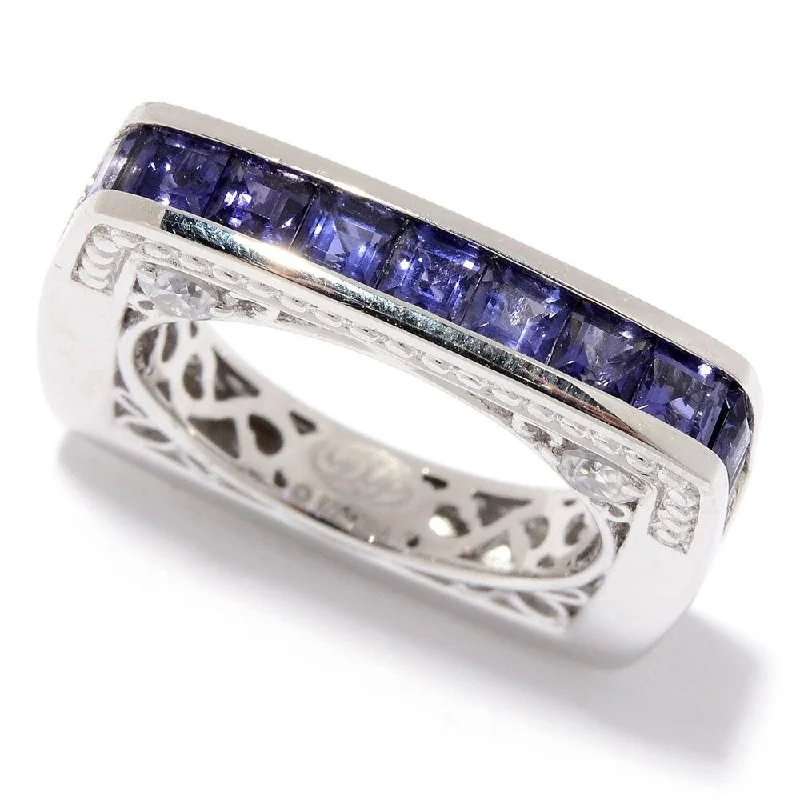 Sterling Silver Iolite & White Zircon Square Band Ring