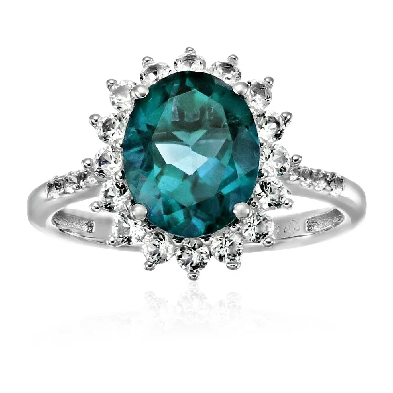 Sterling Silver London Blue Topaz & Created White Sapphire Ring