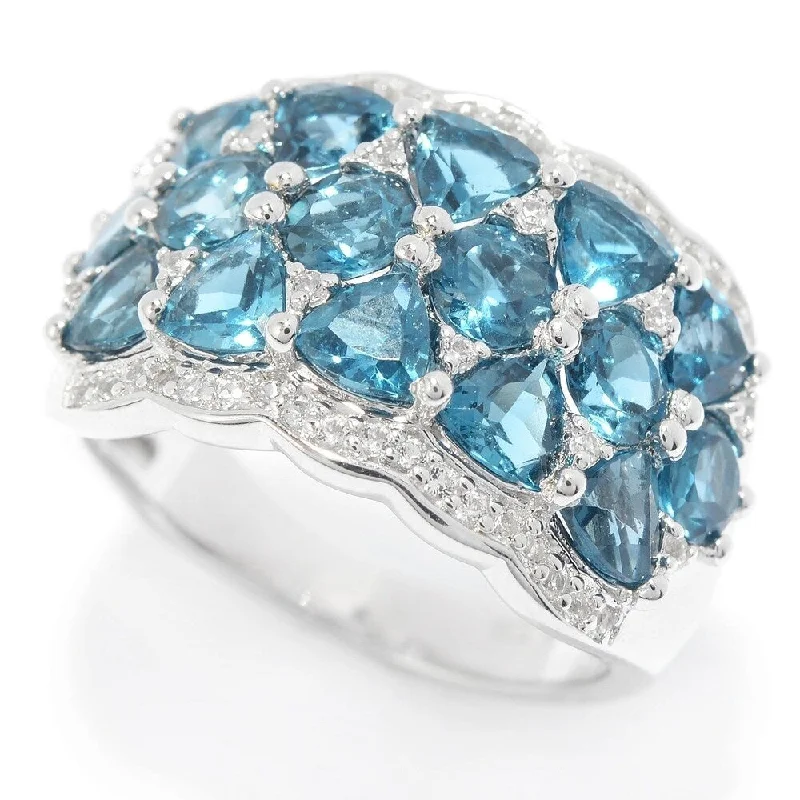 Sterling Silver London Blue Topaz & White Topaz Cluster Ring