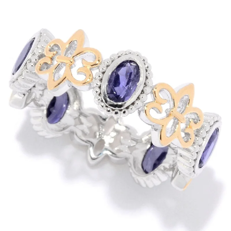 Sterling Silver Oval Iolite Fleur-de-lis Eternity Band Ring