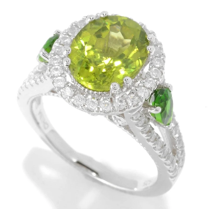 Sterling Silver Peridot, Chrome Diopside & White Zircon Ring SZ 10 - Green