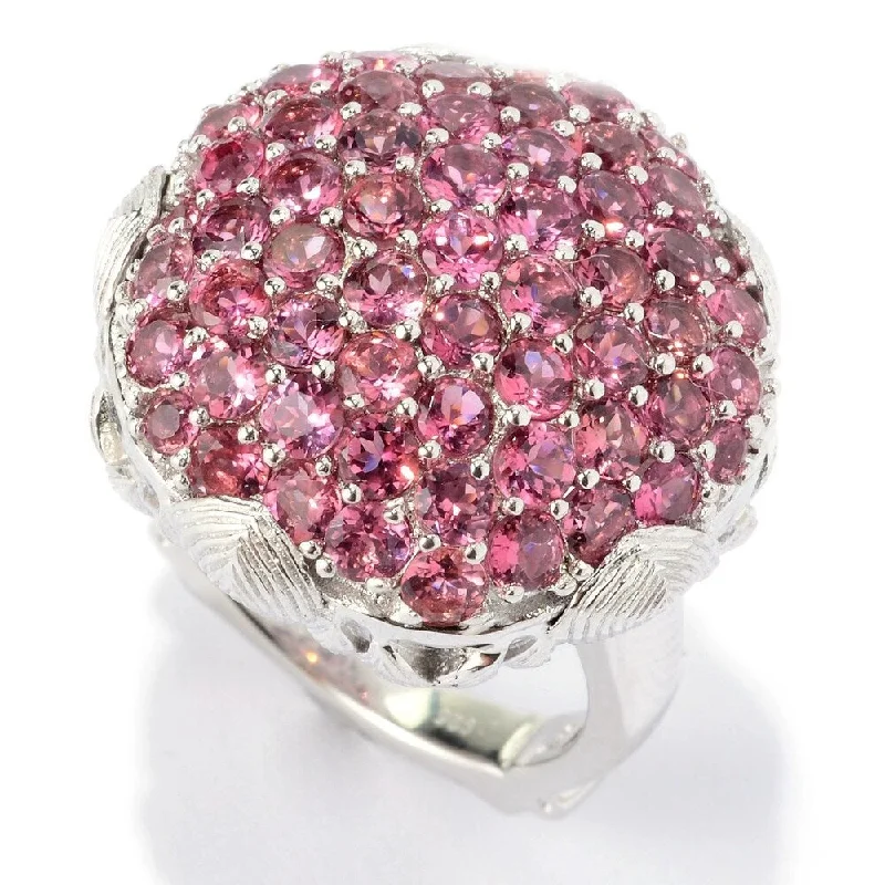 Sterling Silver Pink Tourmaline Cluster Flower Ring