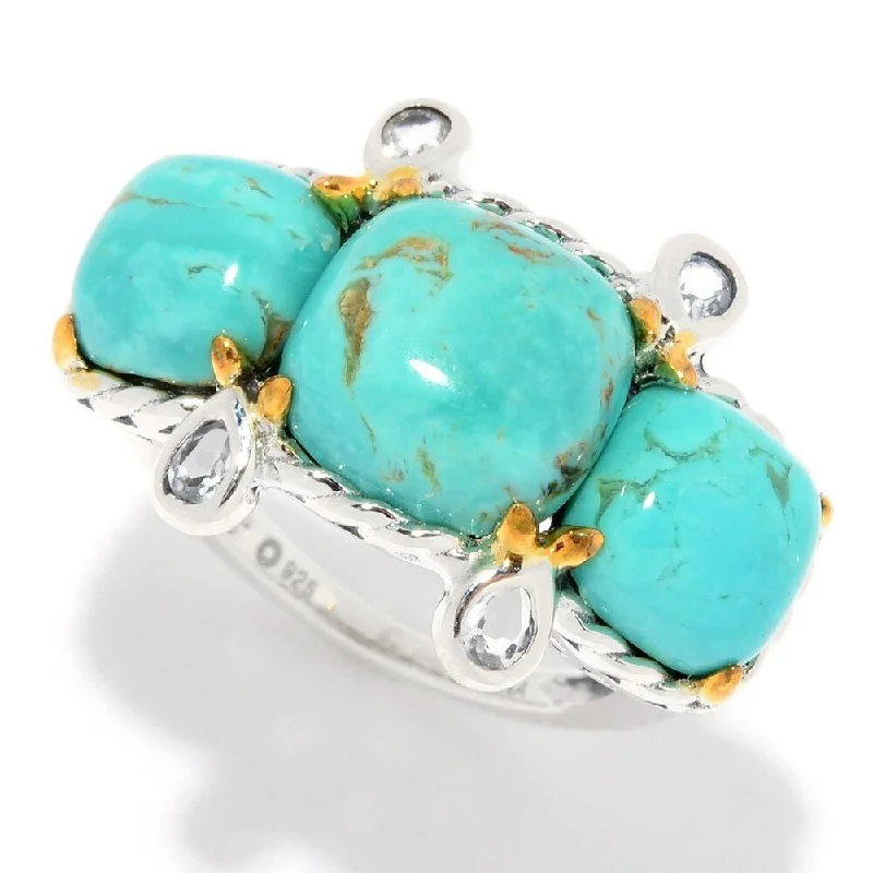 Sterling Silver Tyrone Turquoise & White Topaz Ring