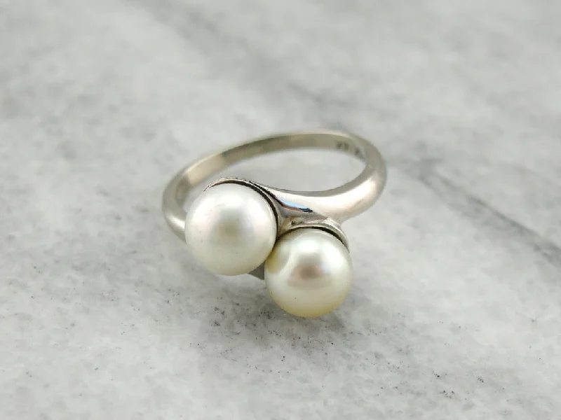 Timeless Pearl Bypass Ring, Double Pearl Cocktail Ring