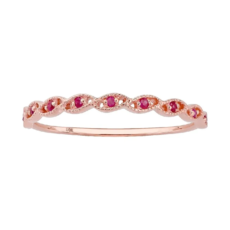 Viducci 10k Rose Gold Genuine Round Ruby Stackable Twist Band