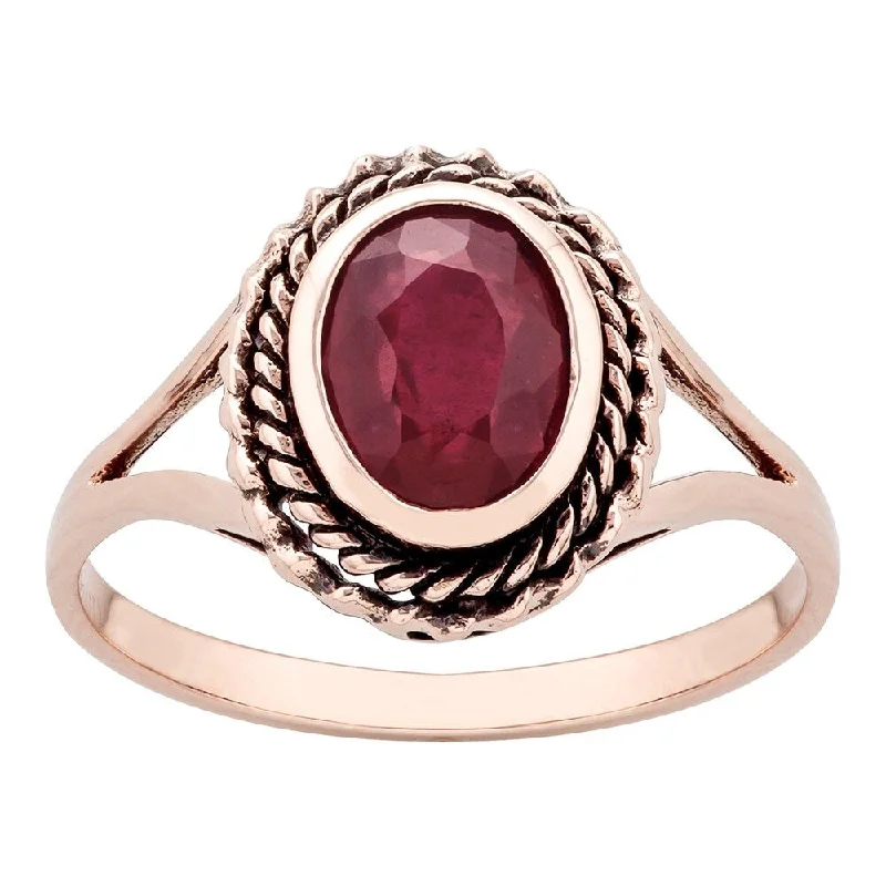 Viducci 10k Rose Gold Vintage Style Ruby Split-Shank Ring