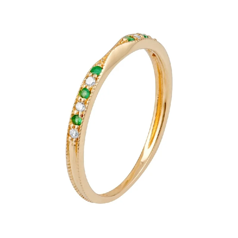 Viducci 10k Yellow Gold Vintage Style Emerald and Diamond Stackable Band