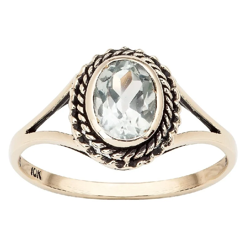 Viducci 10k Yellow Gold Vintage Style Green Amethyst Split-Shank Ring