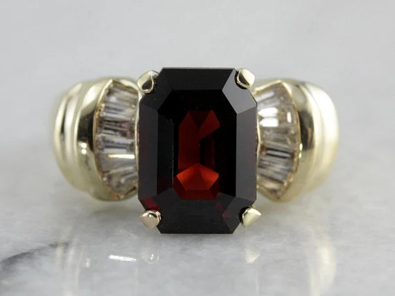 Vintage 1980's Garnet Statement Ring in Yellow Gold