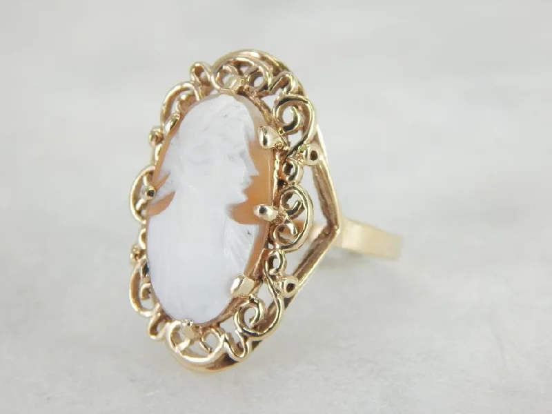 Vintage Cameo Filigree Statement Ring