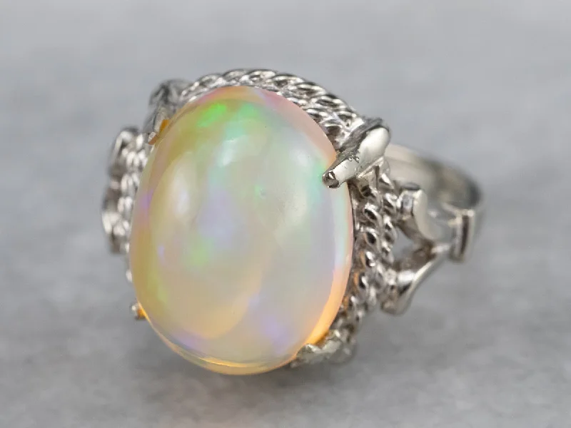 White Gold Ethiopian Opal Ladies Cocktail Ring