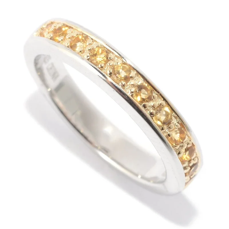 White Platinum over Silver Multicolor Round Citrine Midi Ring