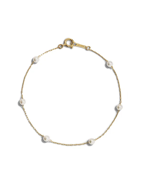 6 Pearl Chain Yellow Gold Bracelet