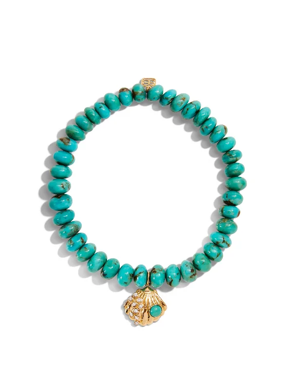 Clam Shell on Smooth Turquoise Beaded Bracelet