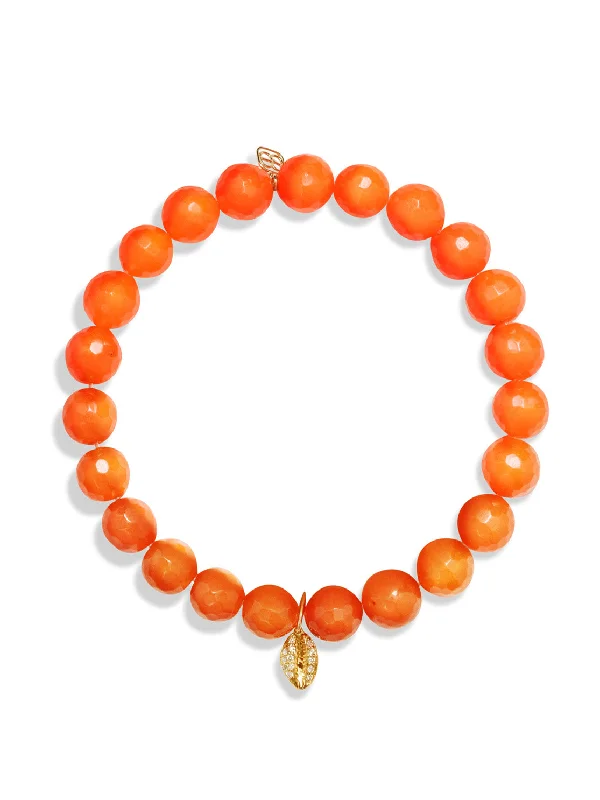 Cowrie Shell on Faceted Orange Agate Beaded Bracelet