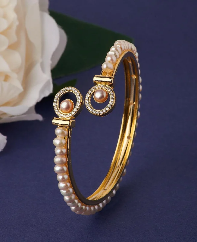 Delightful Stone Studded Real Pearl Bangle