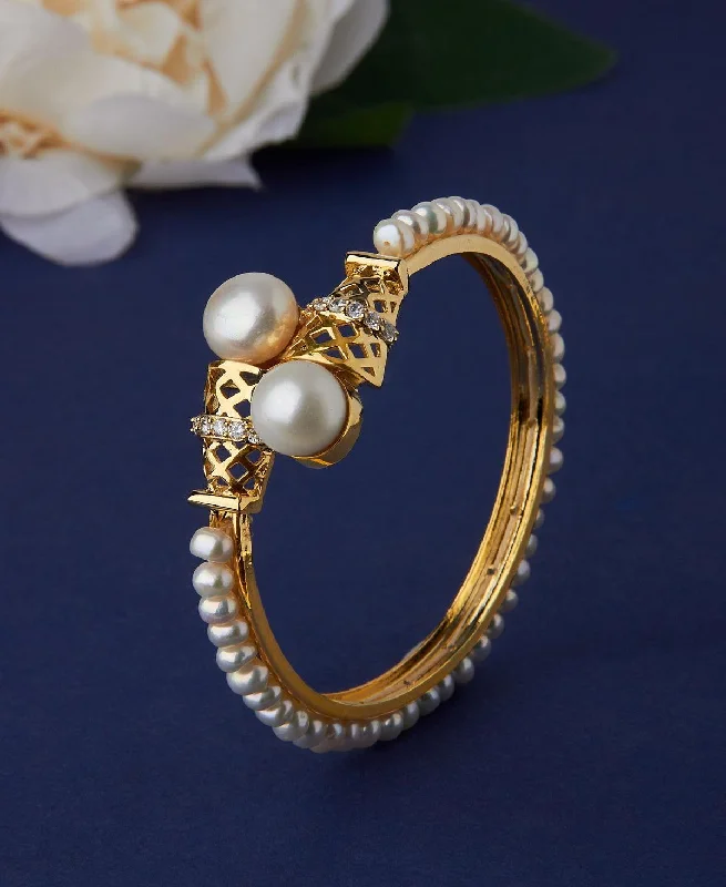 Delightful Stone Studded Real Pearl Bangle