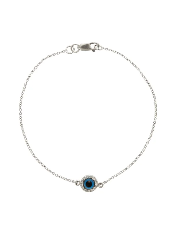 Diamond and Glass Double Evil Eye White Gold Bracelet