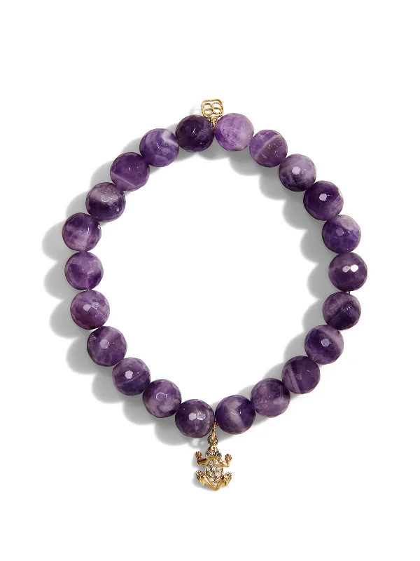 Diamond Frog on Faceted Amethyst Beaded Bracelet