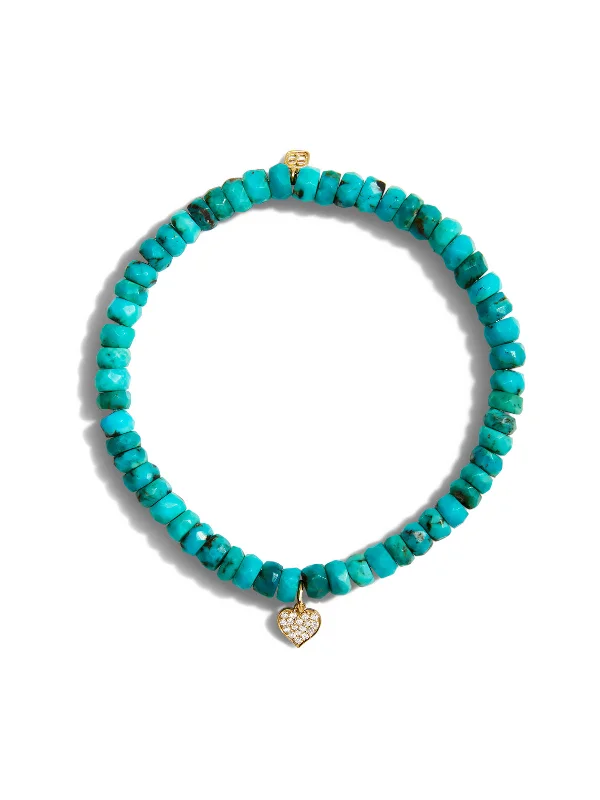 Mini Diamond Heart on Turquoise Beaded Bracelet